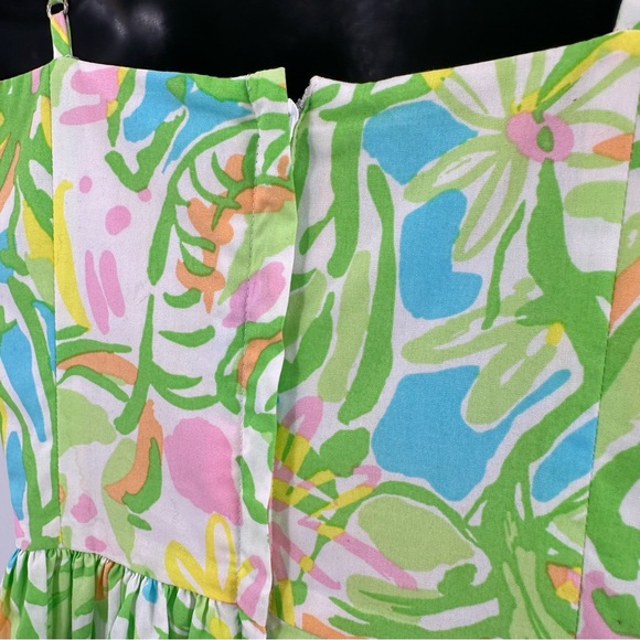 Lilly Pulitzer Ollie Dress in Elephant Ears Green Pink Size 00 Spaghetti Strap - Picture 4 of 11